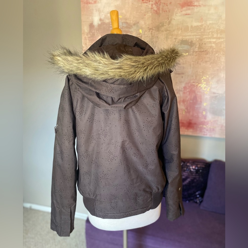 powder room CORE polar fleece snowboarding/ski jacket brown w/faux fur hood Med - Picture 14 of 15